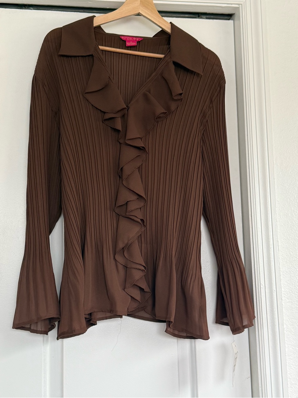 Sunny Leigh Brown Ruffled Pleated Blouse